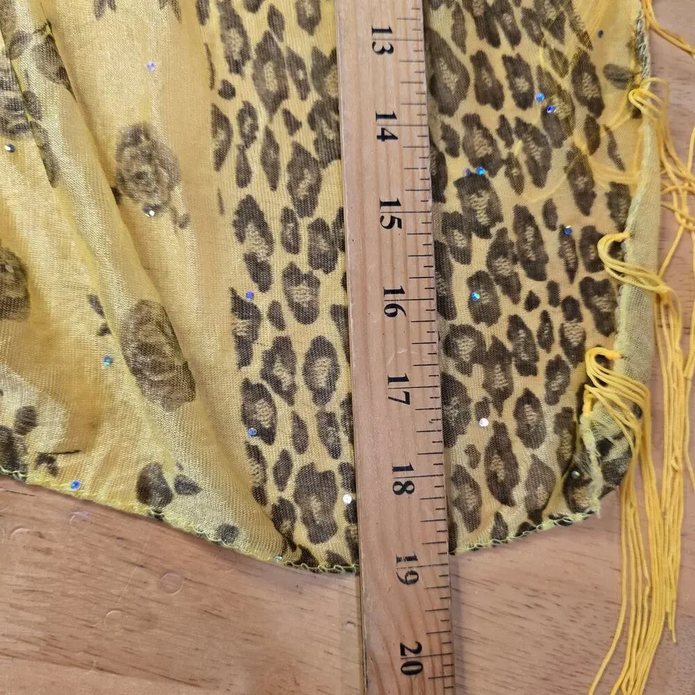 Y2k Yellow Cheetah Shimmer Fringe Scarf